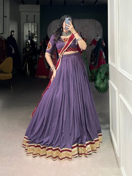 Perfect for Garba Nights Wine Purple Rayon Lehenga with Gamthi Blouse for Festive Twirls Navratri Lehnega Choli