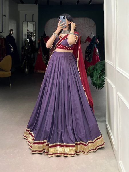 Perfect for Garba Nights Wine Purple Rayon Lehenga with Gamthi Blouse for Festive Twirls Navratri Lehnega Choli