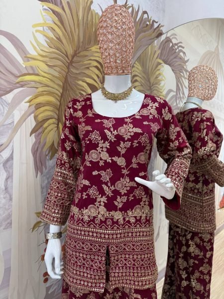 Perfect for Parties   Office Elegant Dola Silk Co Ord Set with Embroidered Pants CO ORD Sets