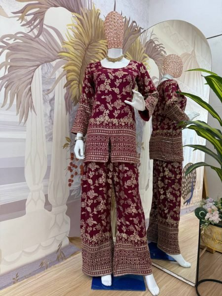 Perfect for Parties   Office Elegant Dola Silk Co Ord Set with Embroidered Pants CO ORD Sets