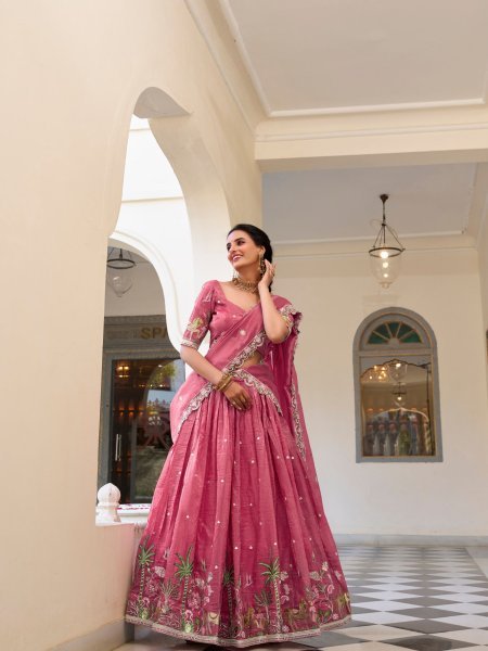 Perfect Pink Sequins Festival Wear Lehenga Choli With Dupatta 