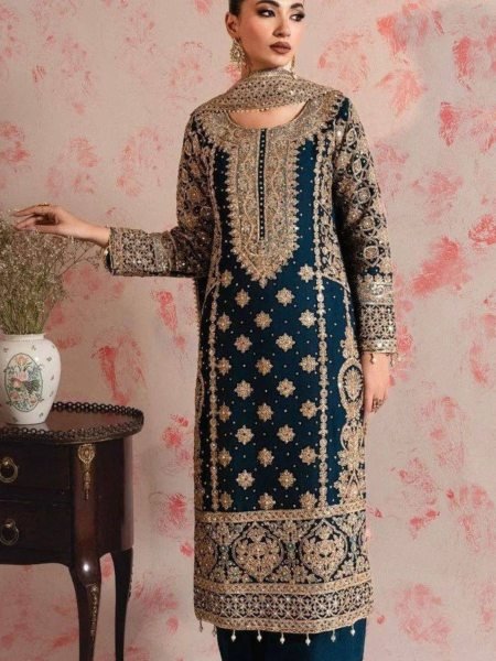 Perfect Teal Blue Color Readymade Suits with Thread and Sequin Work At Manufacturer rate Ready To Wear Suit