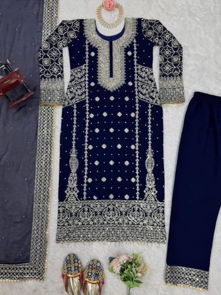 Perfect Teal Blue Color Readymade Suits with Thread and Sequin Work At Manufacturer rate Ready To Wear Collection