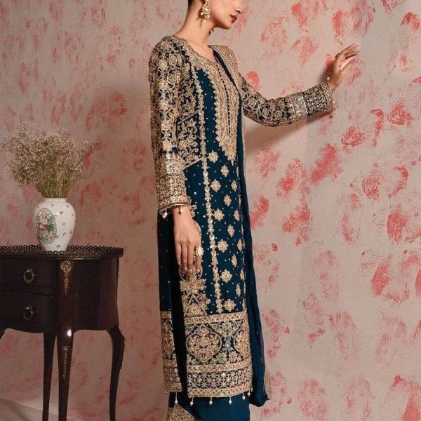 Perfect Teal Blue Color Readymade Suits with Thread and Sequin Work At Manufacturer rate Ready To Wear Collection