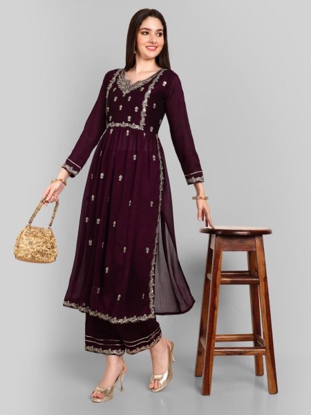 Perfect Womens Vichitra Silk Embroidery Kurti Pant Set Kurti With Bottom Wholesale