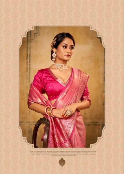 Petals Glow Banarasi Tissue Saree with Luxe Contrast Border Heritage Look for Celebrations Banarasi Saree Wholesale