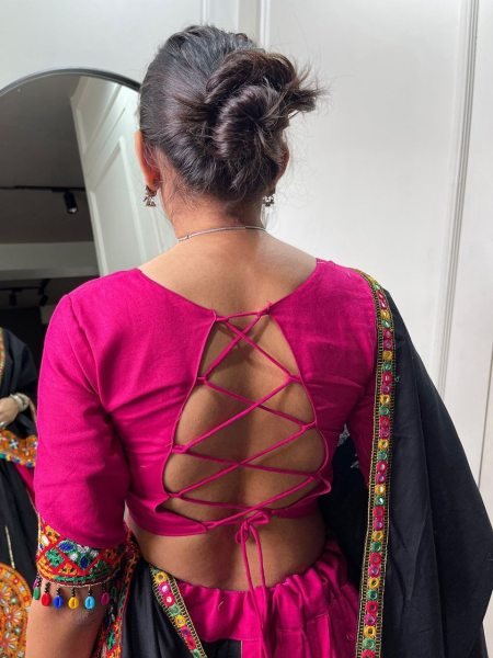 Pink and Black Gamthi Patch Work Cotton Navratri Chaniya Choli Navratri Lehnega Choli