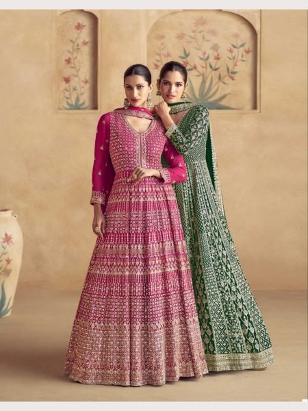 Pink Color Aashirwad Creation Real Georgette Gown With Dupatta Anarakali Gown Wholesale
