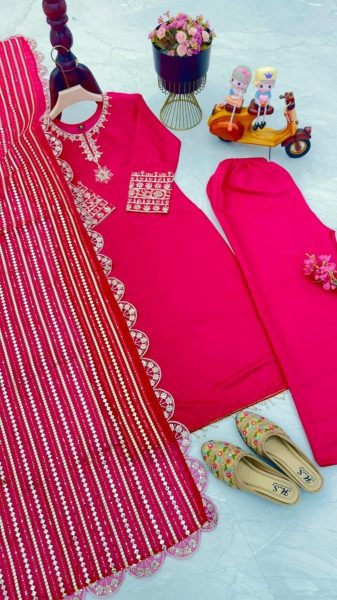 Pink Color Cotton Salwar Kameez With Embroidery Sequence Work With Dupatta Cotton Salwar Kameez Wholesale