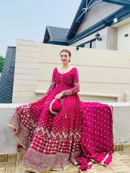 Pink Color Faux Georgette Gown With Embroidery Work  Dupatta Ready To Wear Suit