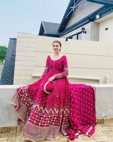 Pink Color Faux Georgette Gown With Embroidery Work  Dupatta Ready To Wear Collection