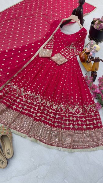 Pink Color Faux Georgette Gown With Embroidery Work  Dupatta Ready To Wear Collection