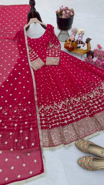 Pink Color Faux Georgette Gown With Embroidery Work  Dupatta Ready To Wear Collection