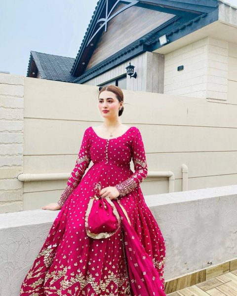 Pink Color Faux Georgette Gown With Embroidery Work  Dupatta Ready To Wear Collection