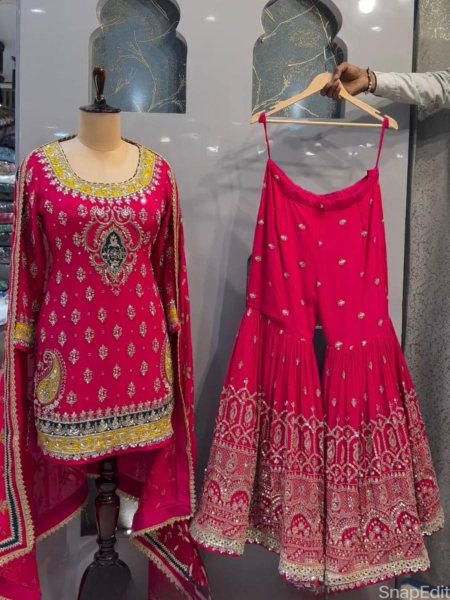 pink color Georegette with embrodery stitched sharara collection Ready To Wear Suit