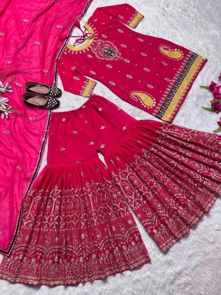 pink color Georegette with embrodery stitched sharara collection Ready To Wear Collection