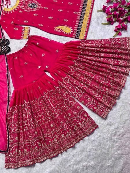 pink color Georegette with embrodery stitched sharara collection Ready To Wear Collection