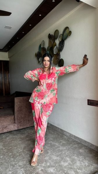Pink Color Muslin Printed Co Ord Set CO ORD Sets