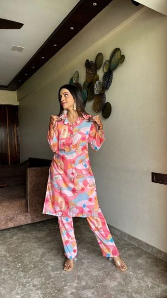 Pink Color Muslin Printed Co Ord Set CO ORD Sets