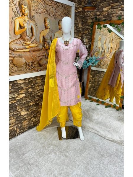 Pink Color Party Wear Heavy Sequence Work Top Dhoti With Fancy Dupatta   Ready To Wear Collection