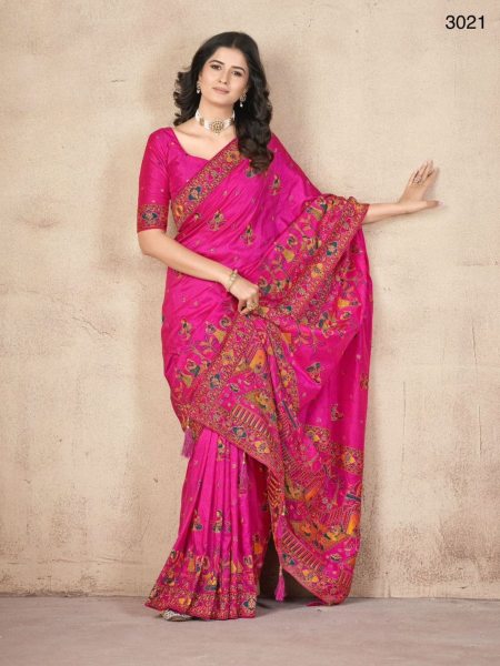 Pink Color Pashmina Work Combine With Handwork Designer Saree  Sarees 