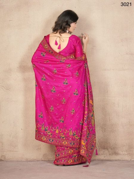 Pink Color Pashmina Work Combine With Handwork Designer Saree  Silk Sarees Wholesale