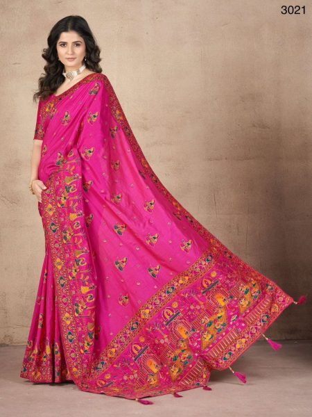 Pink Color Pashmina Work Combine With Handwork Designer Saree  Silk Sarees Wholesale