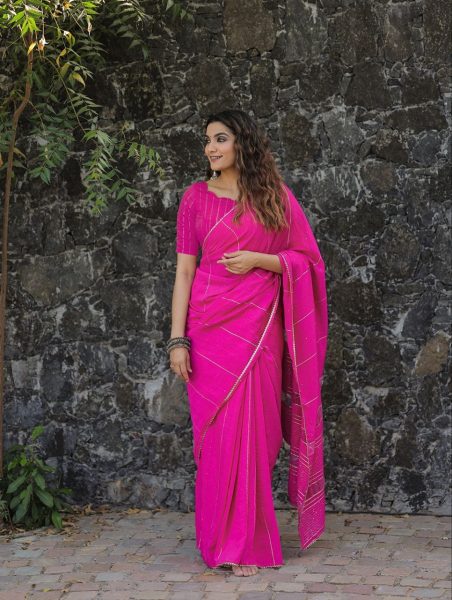 Pink Color Viscose Chanderi Saree  Cotton Sarees Wholesale