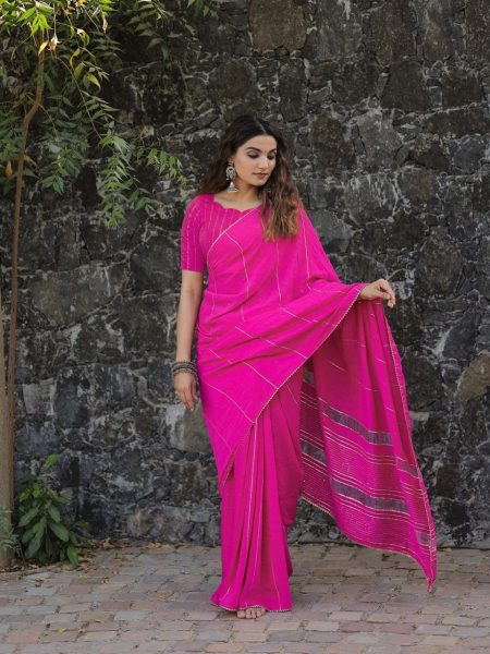 Pink Color Viscose Chanderi Saree  Cotton Sarees Wholesale