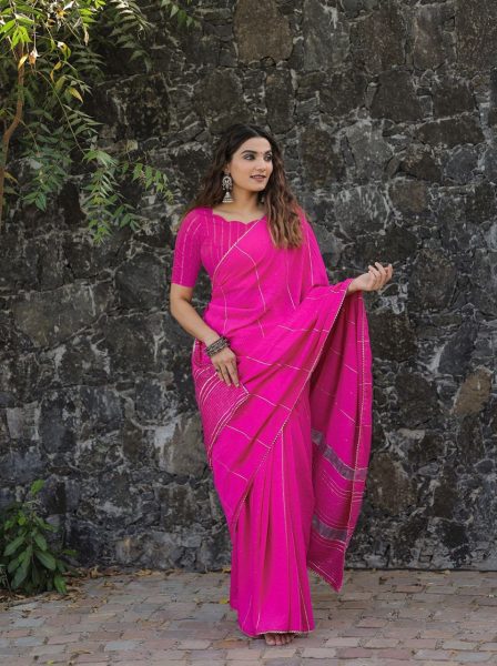 Pink Color Viscose Chanderi Saree  Cotton Sarees Wholesale