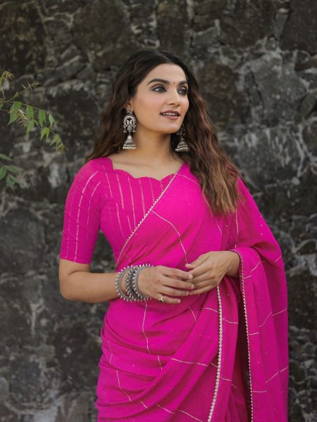 Pink Color Viscose Chanderi Saree  Cotton Sarees Wholesale