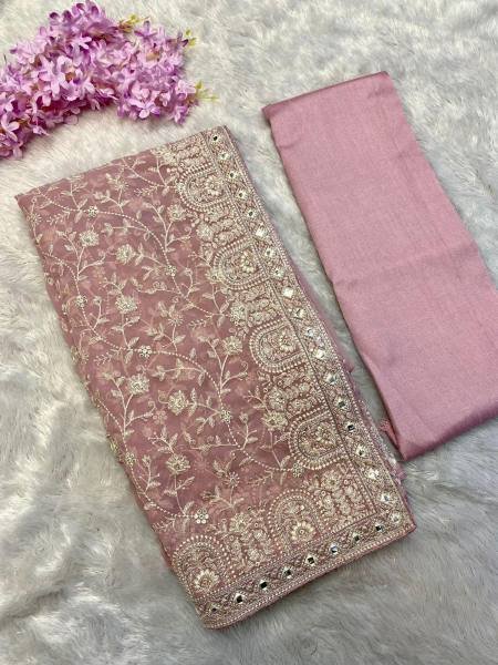 PInk Color White Thread & Sequins Embroidered Georgette Saree Embroidery Sarees Wholesale