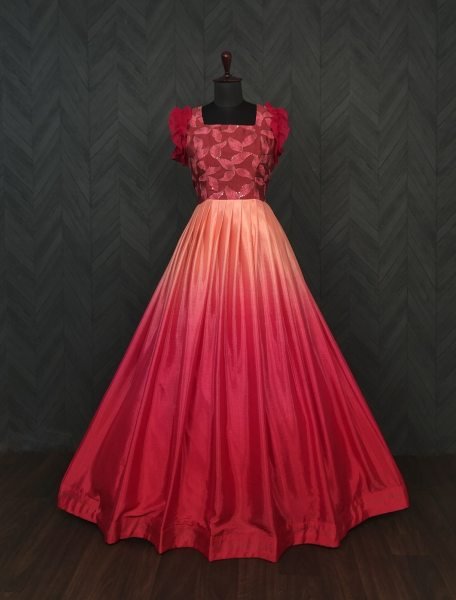 Pink  Colour Designer Chinon Silk Gown  Anarkali Kurtis 