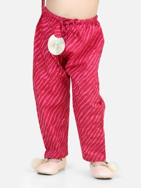 Pink Cotton Printed Off Shoulder Kurti Pant Set  Girls Wear