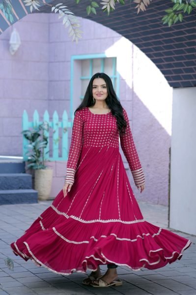 Pink Faux Blooming Gown With Sequins Multi Silver Jari Embroidered Work Anarkali Anarkali Kurtis 