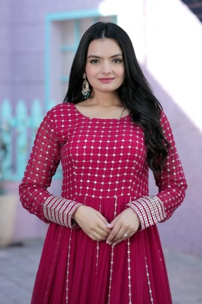 Pink Faux Blooming Gown With Sequins Multi Silver Jari Embroidered Work Anarkali Anarkali Kurtis 