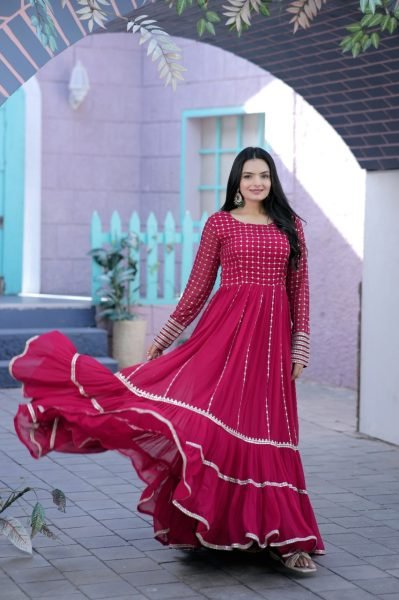 Pink Faux Blooming Gown With Sequins Multi Silver Jari Embroidered Work Anarkali Anarkali Kurtis 