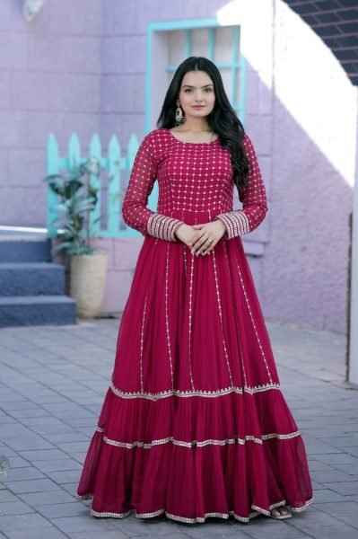 Pink Faux Blooming Gown With Sequins Multi Silver Jari Embroidered Work Anarkali Anarkali Kurtis 