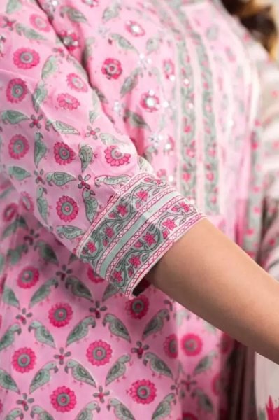 Pink Folral Printed Cotton Blend Kurta Pant Dupatta Set 3 Piece Kurti Set