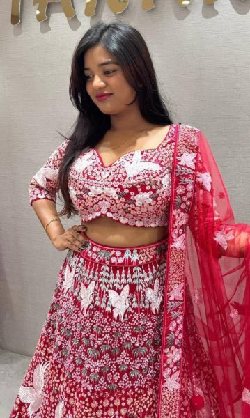 Pink Georgette 4m Flare Lehenga with Sequins and Bird Embroidery Reception Wear Designer Lehenga Choli