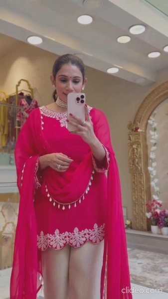 Pink Georgette Kurta Palazzo Set with Embroidery Chiffon Dupatta Ready to Wear at Wholesale Rate Ready To Wear Collection