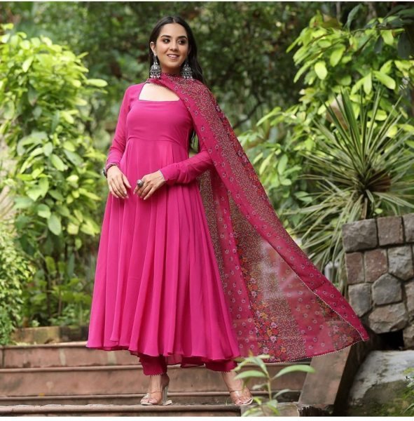 Pink Georgette Kurti With Dupatta  Kurti With Dupatta Wholesale