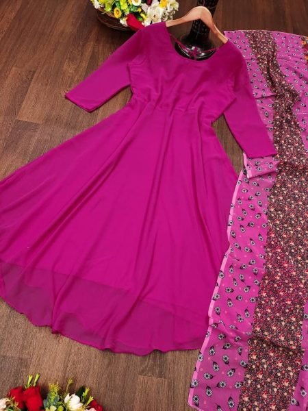 Pink Georgette Kurti With Dupatta  Kurti With Dupatta Wholesale