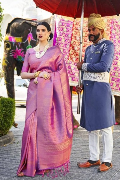 Pink lichi silk saree Silk Sarees Wholesale