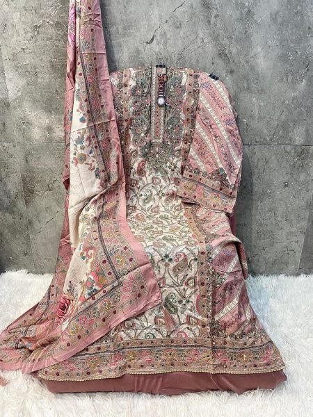Pink Muslin Rayon Pakistani Suit Set Hoor Tex H-382B for Boutique Buyers Pakistani Suits Wholesale