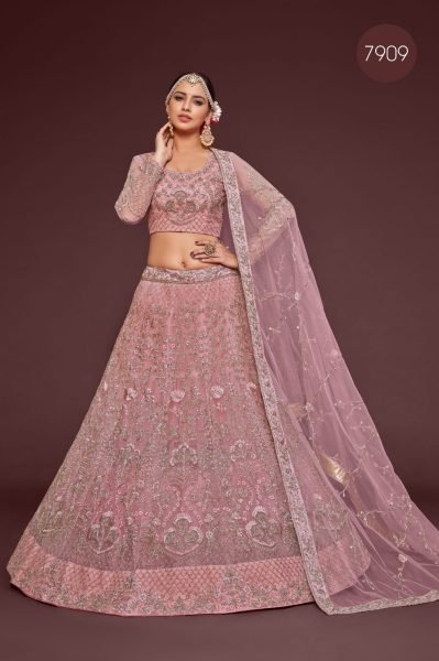 Pink Net A Line Lehenga Choli Bridal Lehenga Choli