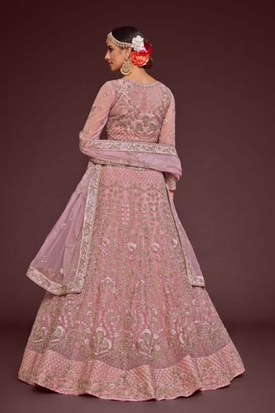 Pink Net A Line Lehenga Choli Bridal Lehenga Choli