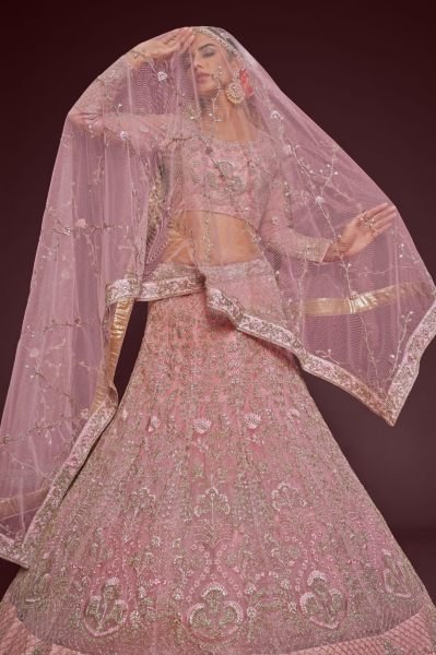 Pink Net A Line Lehenga Choli Bridal Lehenga Choli