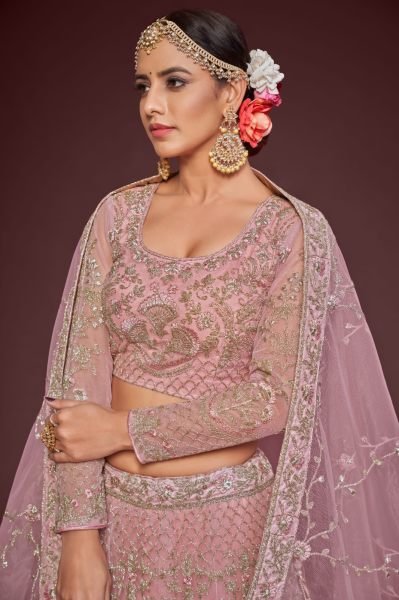 Pink Net A Line Lehenga Choli Bridal Lehenga Choli