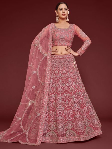 Pink Net Trendy Lehenga Choli Bridal Lehenga Choli